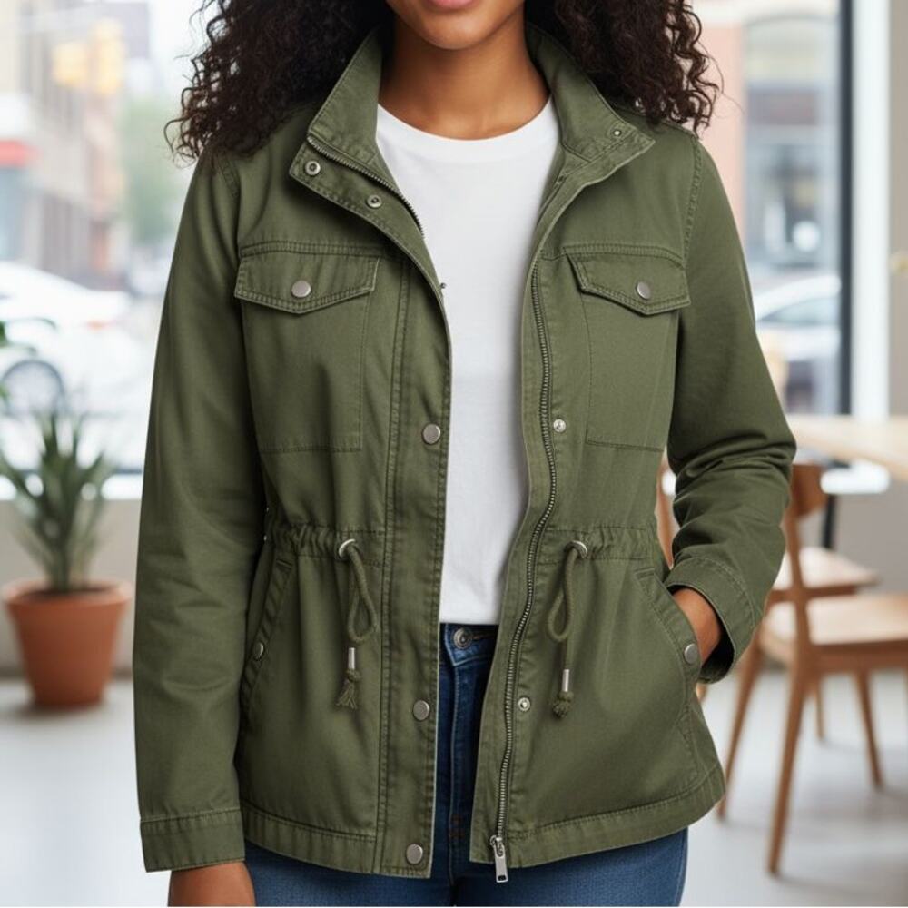 Old Navy Field Jacket Hunter Pines Zip Up Drawstring Waist 4 Pockets Size Large